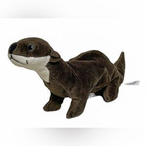 Vtg BJ Toys Brown Otter Stuffed Animal Plush 20inch Beanie Floppy Gray Eyes